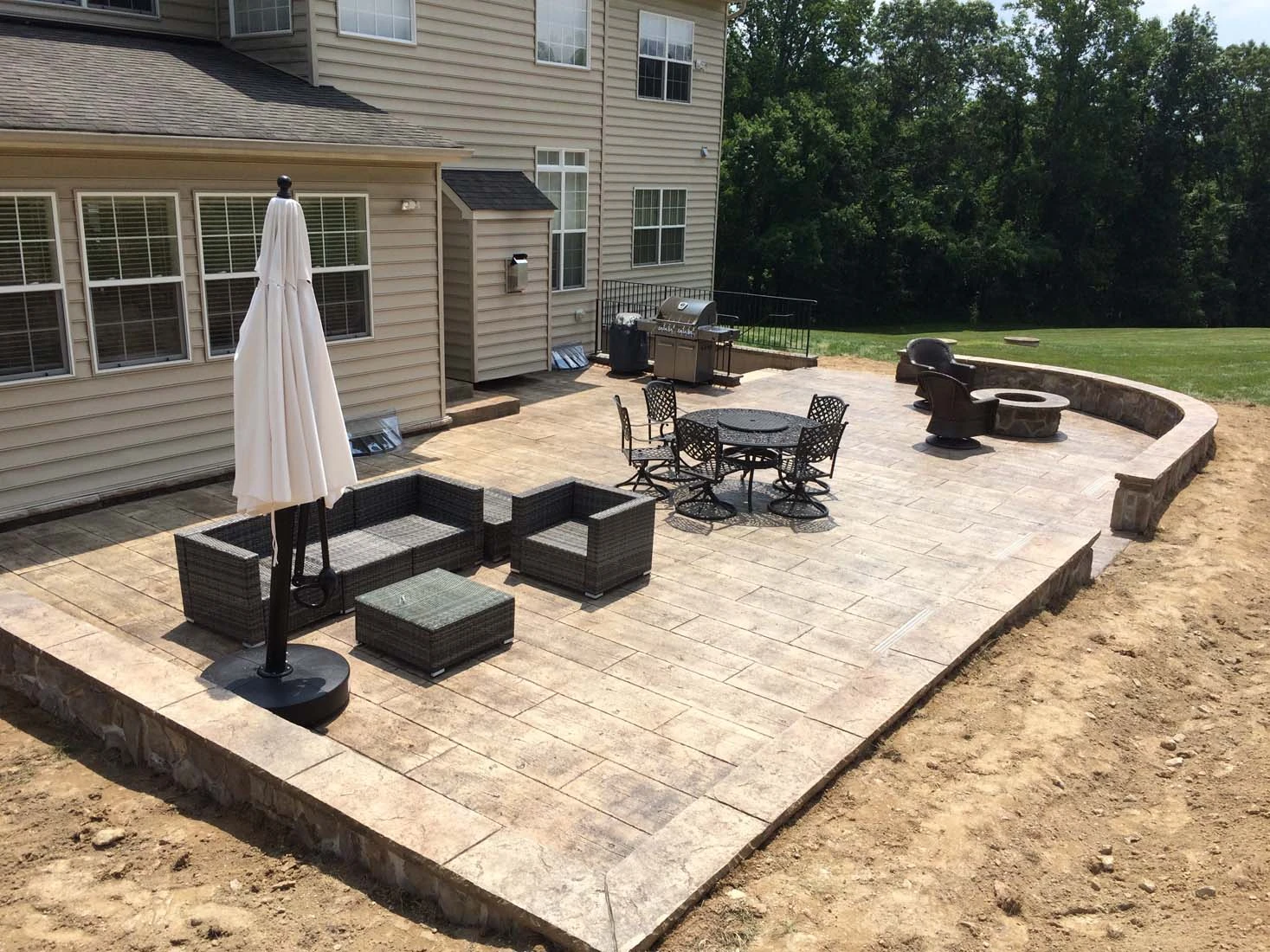 Finished decorative concrete patio installed by Interscope Contractors